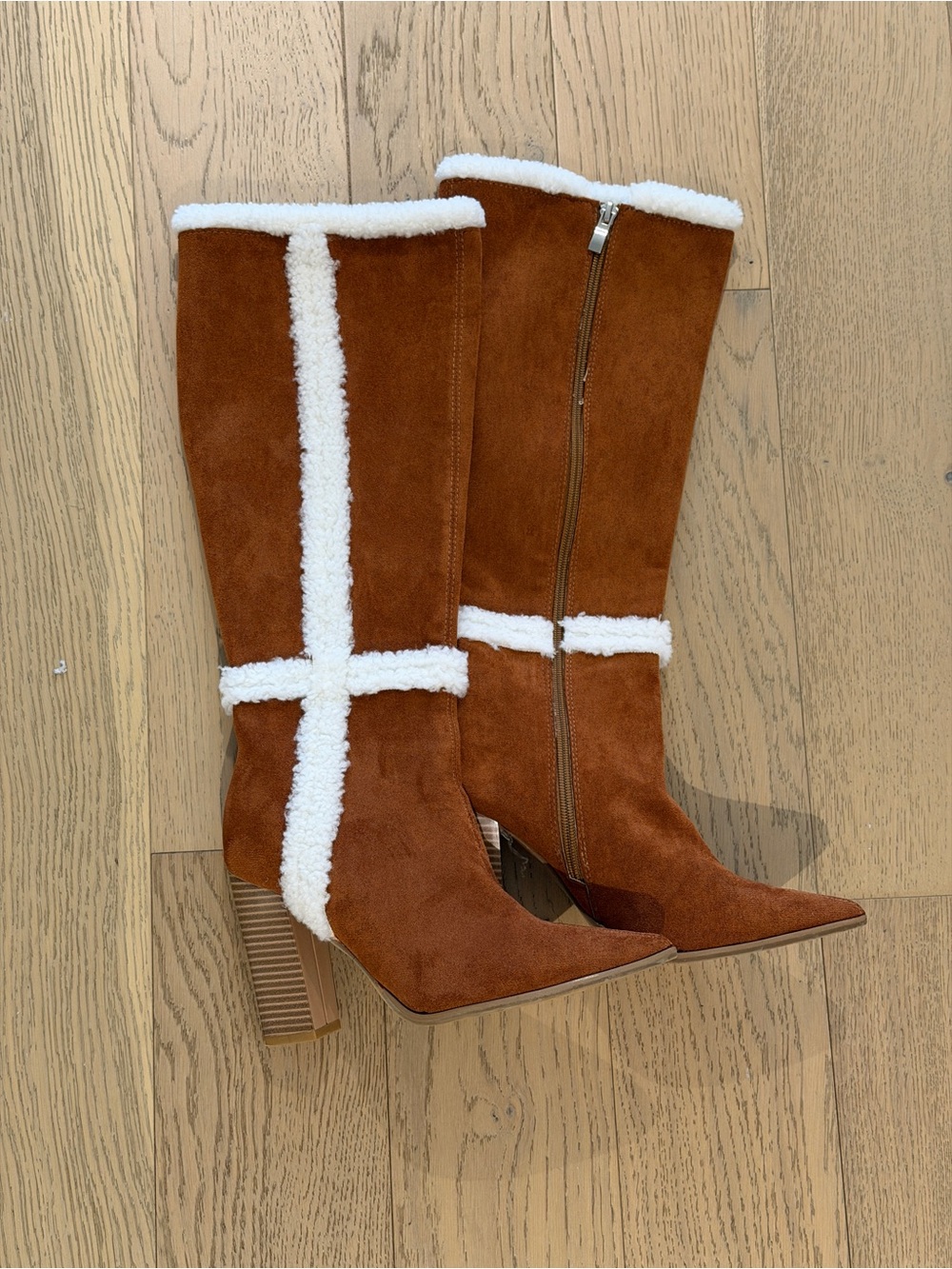 Women's faux Suede sherpa-Trim Knee Boots